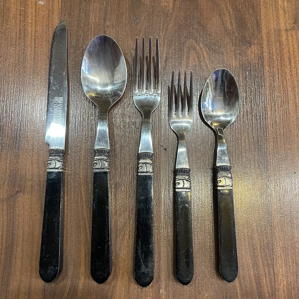 20 Vintage Sabatier CANNES flatware MCM bakelite style 4 Piece‎ Set Rare Black